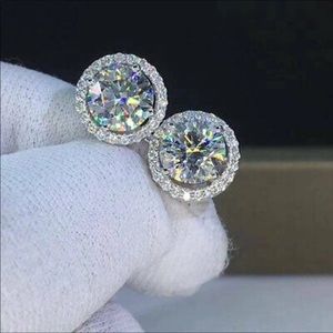 14K WHITE GOLD CZ DIAMOND HALO EARRINGS